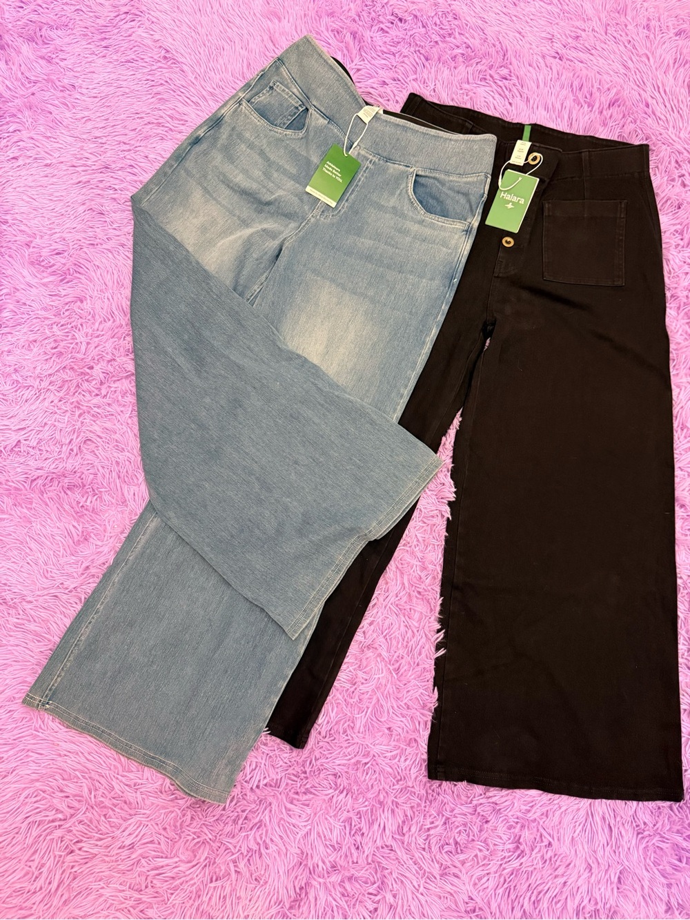 Halara Bundle of Wide Leg Jeans in Light Blue and Black-LARGE PETITE